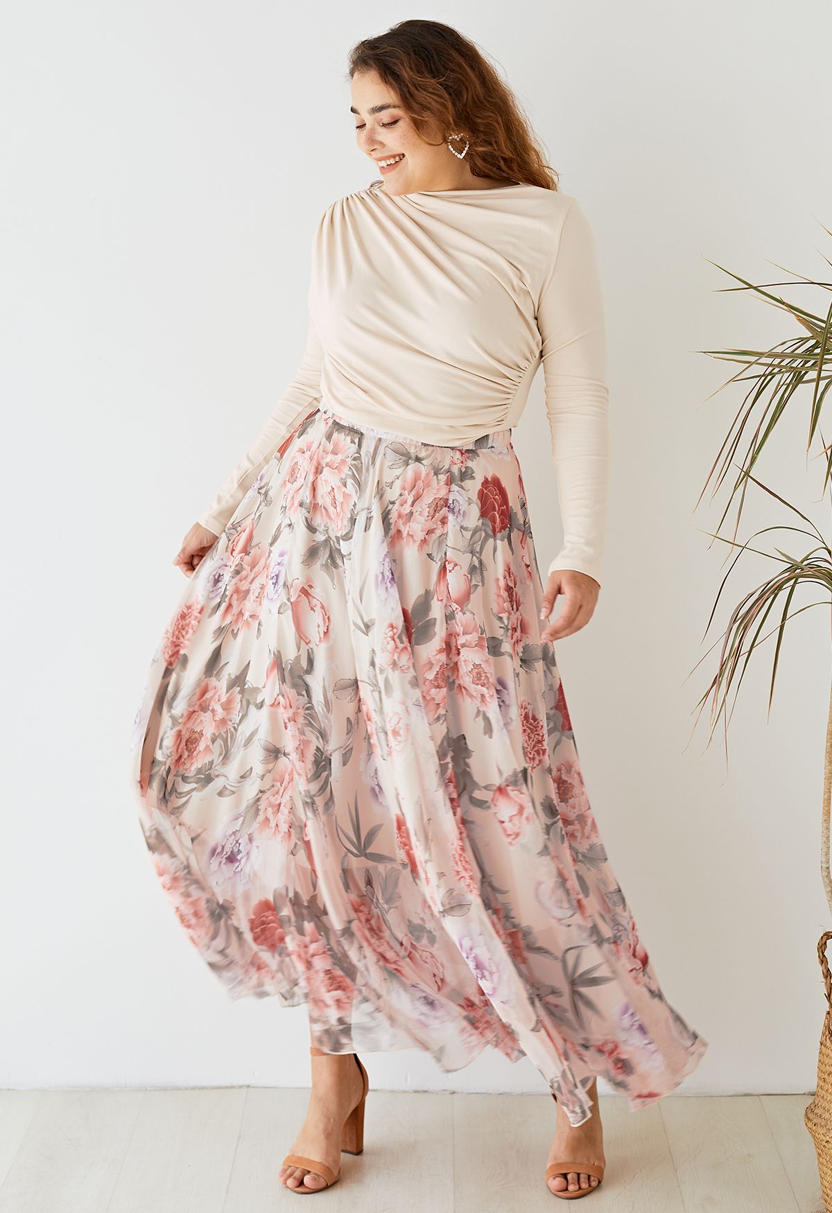 VOLANT CREME. Geplooide top